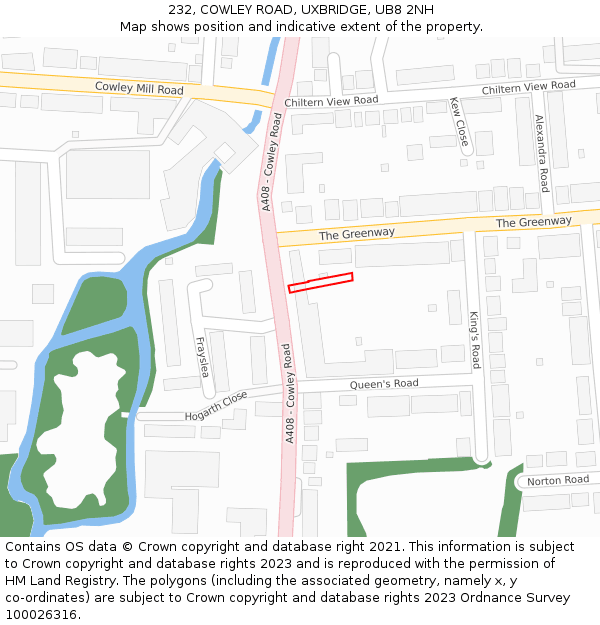 232, COWLEY ROAD, UXBRIDGE, UB8 2NH: Location map and indicative extent of plot