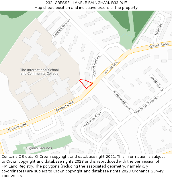 232, GRESSEL LANE, BIRMINGHAM, B33 9UE: Location map and indicative extent of plot