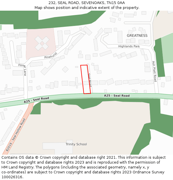 232, SEAL ROAD, SEVENOAKS, TN15 0AA: Location map and indicative extent of plot