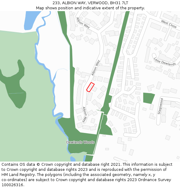 233, ALBION WAY, VERWOOD, BH31 7LT: Location map and indicative extent of plot