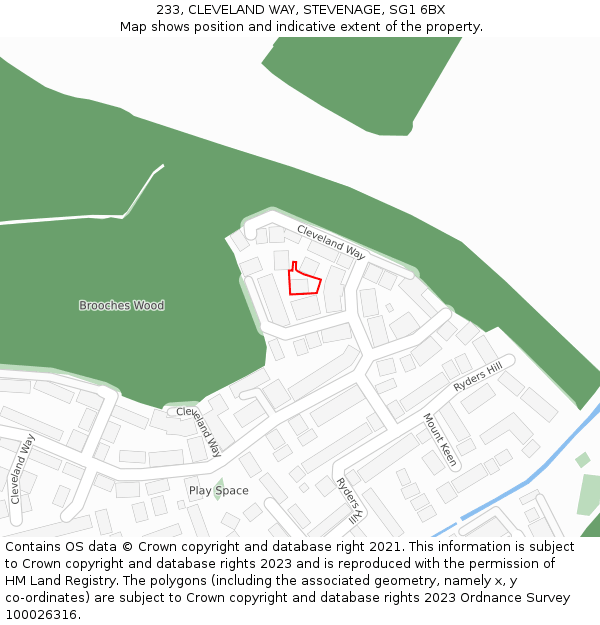 233, CLEVELAND WAY, STEVENAGE, SG1 6BX: Location map and indicative extent of plot