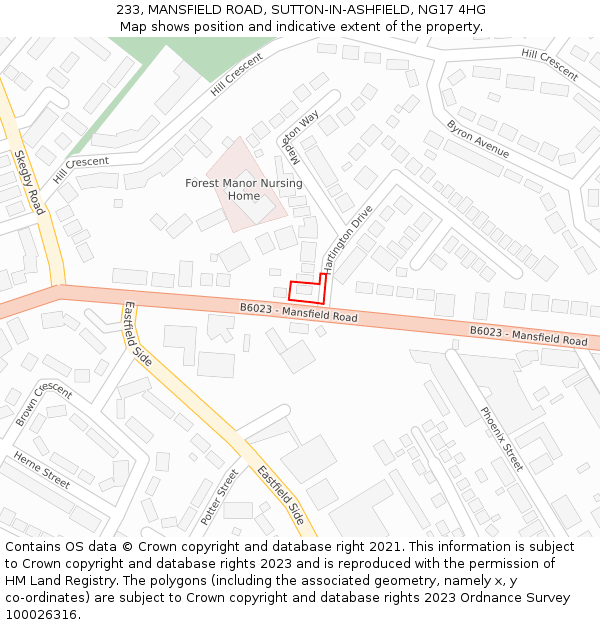 233, MANSFIELD ROAD, SUTTON-IN-ASHFIELD, NG17 4HG: Location map and indicative extent of plot