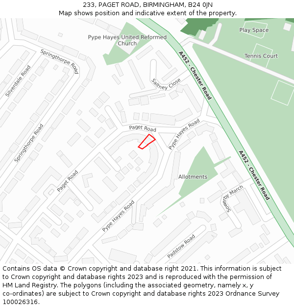 233, PAGET ROAD, BIRMINGHAM, B24 0JN: Location map and indicative extent of plot