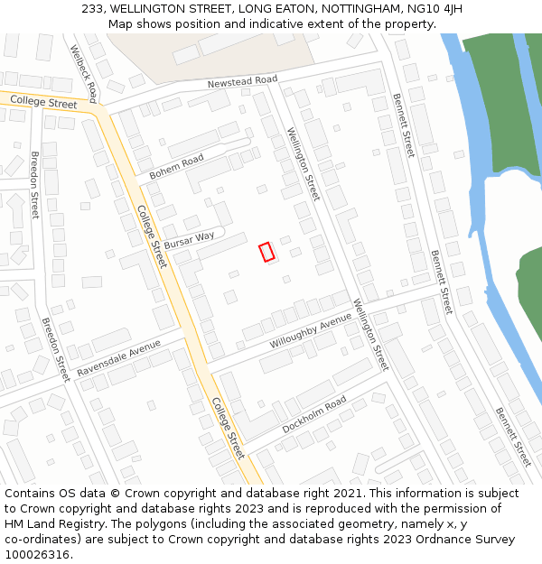 233, WELLINGTON STREET, LONG EATON, NOTTINGHAM, NG10 4JH: Location map and indicative extent of plot