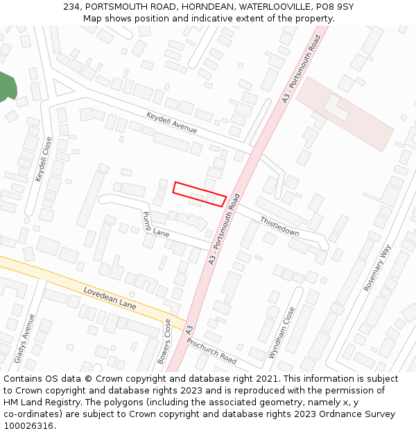 234, PORTSMOUTH ROAD, HORNDEAN, WATERLOOVILLE, PO8 9SY: Location map and indicative extent of plot