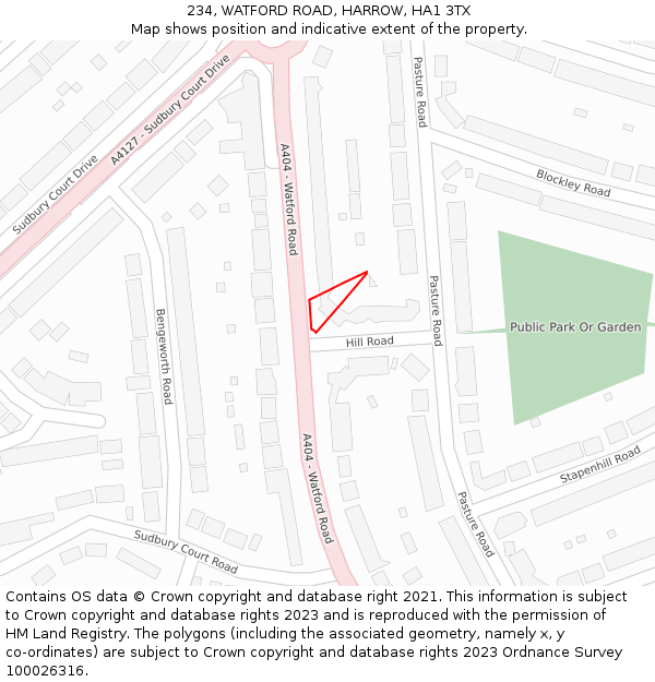 234, WATFORD ROAD, HARROW, HA1 3TX: Location map and indicative extent of plot