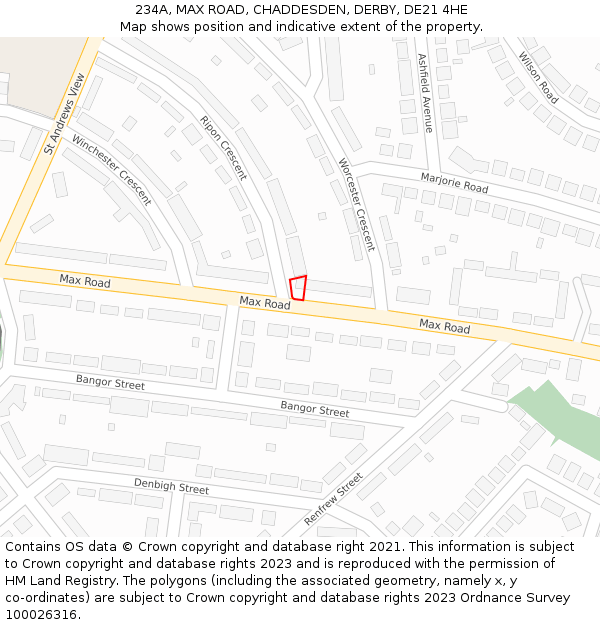 234A, MAX ROAD, CHADDESDEN, DERBY, DE21 4HE: Location map and indicative extent of plot