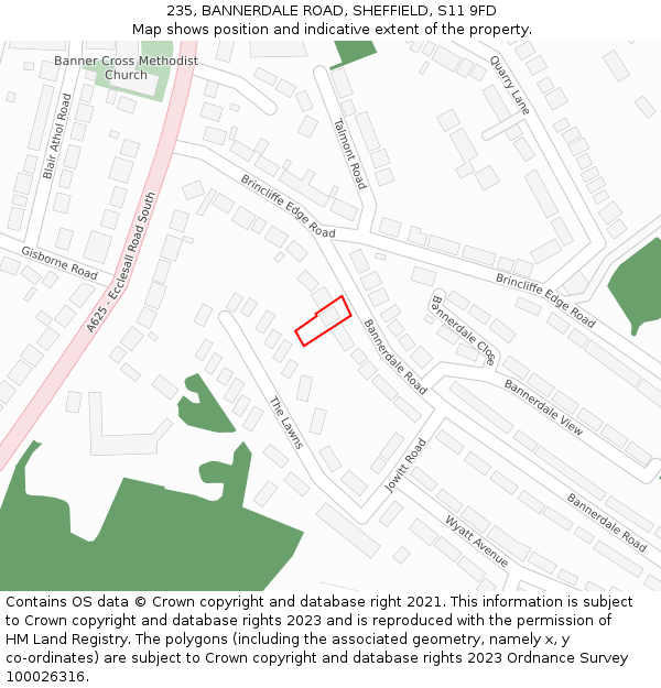 235, BANNERDALE ROAD, SHEFFIELD, S11 9FD: Location map and indicative extent of plot