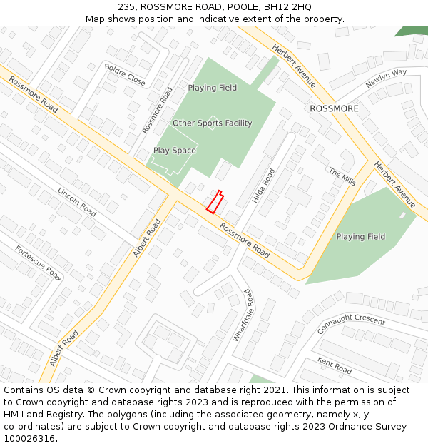 235, ROSSMORE ROAD, POOLE, BH12 2HQ: Location map and indicative extent of plot