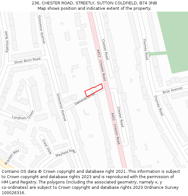 236, CHESTER ROAD, STREETLY, SUTTON COLDFIELD, B74 3NB: Location map and indicative extent of plot