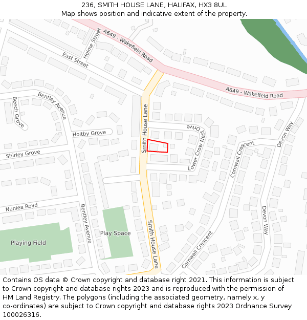 236, SMITH HOUSE LANE, HALIFAX, HX3 8UL: Location map and indicative extent of plot