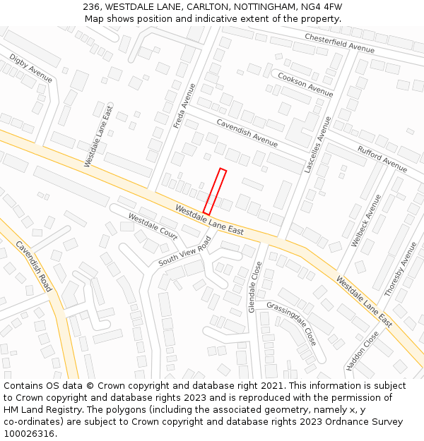 236, WESTDALE LANE, CARLTON, NOTTINGHAM, NG4 4FW: Location map and indicative extent of plot