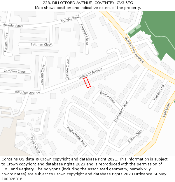 238, DILLOTFORD AVENUE, COVENTRY, CV3 5EG: Location map and indicative extent of plot