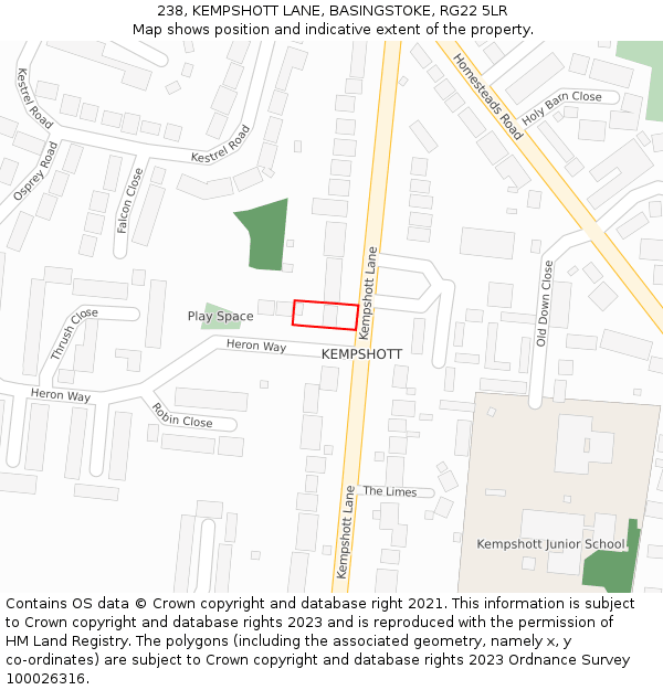 238, KEMPSHOTT LANE, BASINGSTOKE, RG22 5LR: Location map and indicative extent of plot