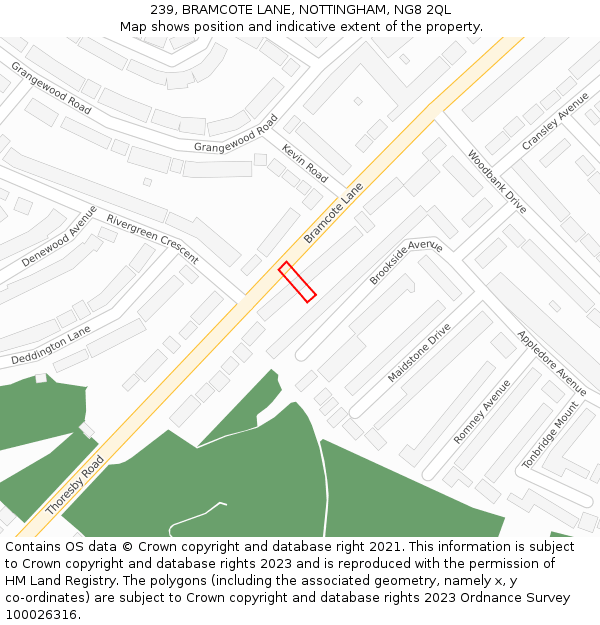 239, BRAMCOTE LANE, NOTTINGHAM, NG8 2QL: Location map and indicative extent of plot