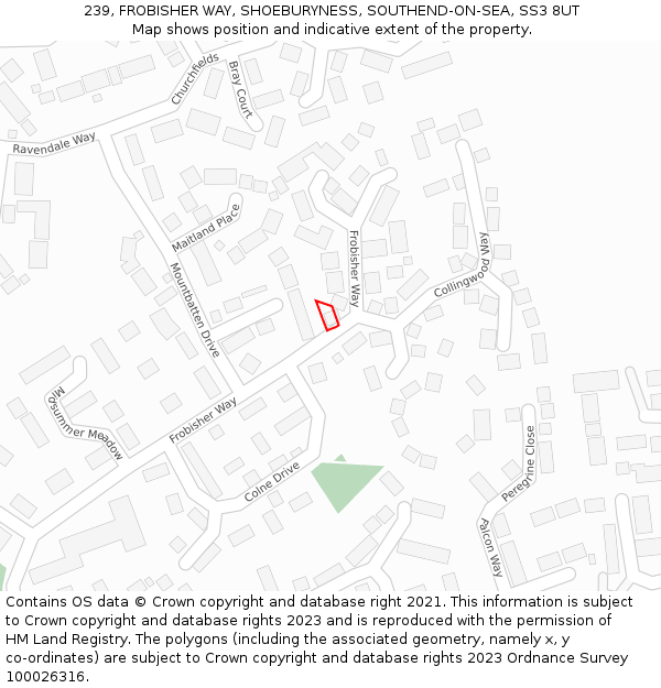 239, FROBISHER WAY, SHOEBURYNESS, SOUTHEND-ON-SEA, SS3 8UT: Location map and indicative extent of plot