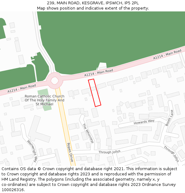 239, MAIN ROAD, KESGRAVE, IPSWICH, IP5 2PL: Location map and indicative extent of plot