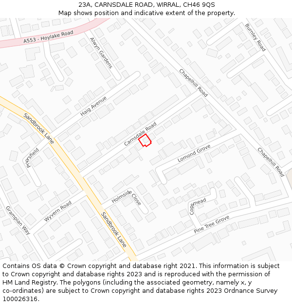 23A, CARNSDALE ROAD, WIRRAL, CH46 9QS: Location map and indicative extent of plot