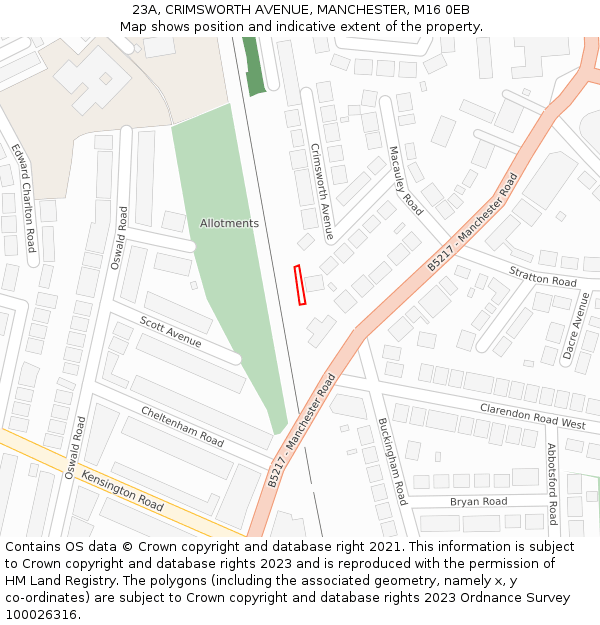 23A, CRIMSWORTH AVENUE, MANCHESTER, M16 0EB: Location map and indicative extent of plot