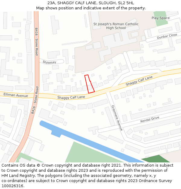 23A, SHAGGY CALF LANE, SLOUGH, SL2 5HL: Location map and indicative extent of plot