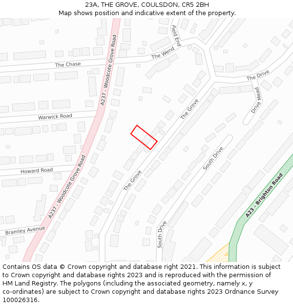 23A, THE GROVE, COULSDON, CR5 2BH: Location map and indicative extent of plot