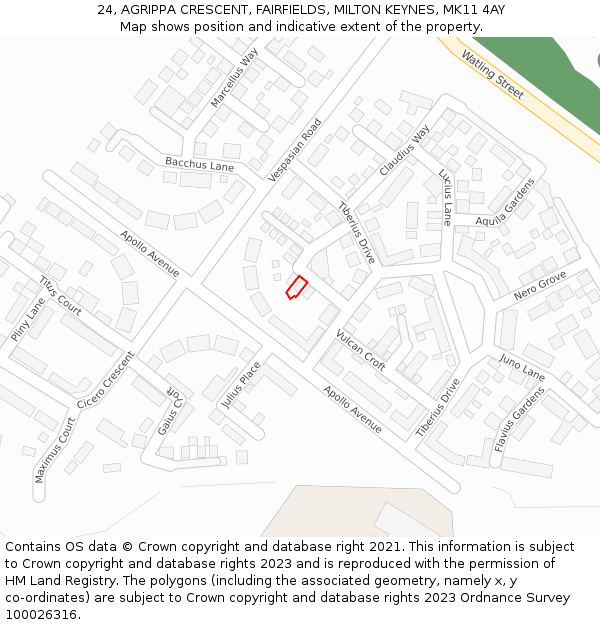 24, AGRIPPA CRESCENT, FAIRFIELDS, MILTON KEYNES, MK11 4AY: Location map and indicative extent of plot