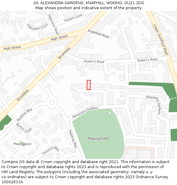 24, ALEXANDRA GARDENS, KNAPHILL, WOKING, GU21 2DG: Location map and indicative extent of plot