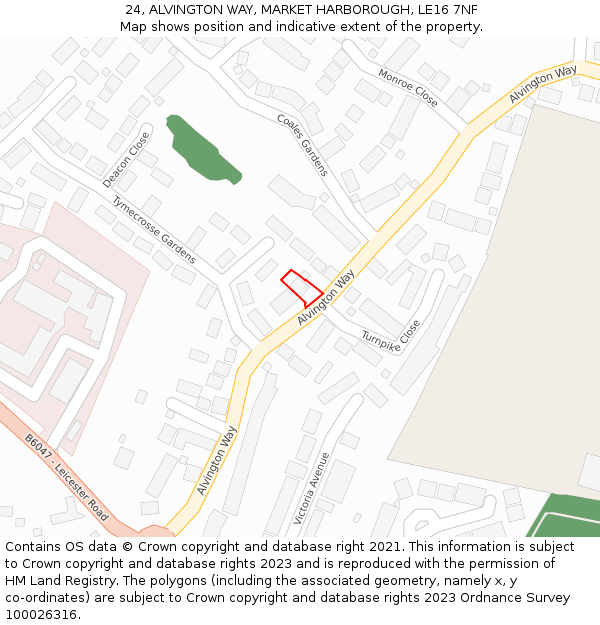 24, ALVINGTON WAY, MARKET HARBOROUGH, LE16 7NF: Location map and indicative extent of plot