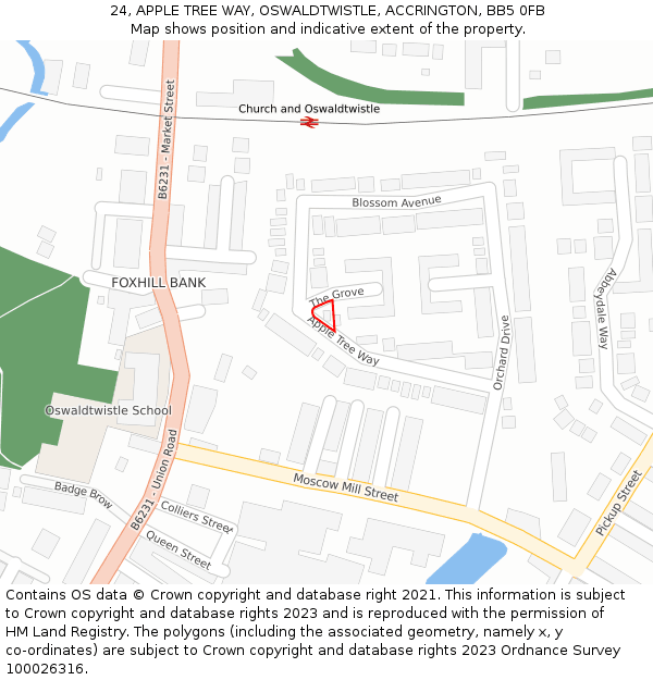 24, APPLE TREE WAY, OSWALDTWISTLE, ACCRINGTON, BB5 0FB: Location map and indicative extent of plot