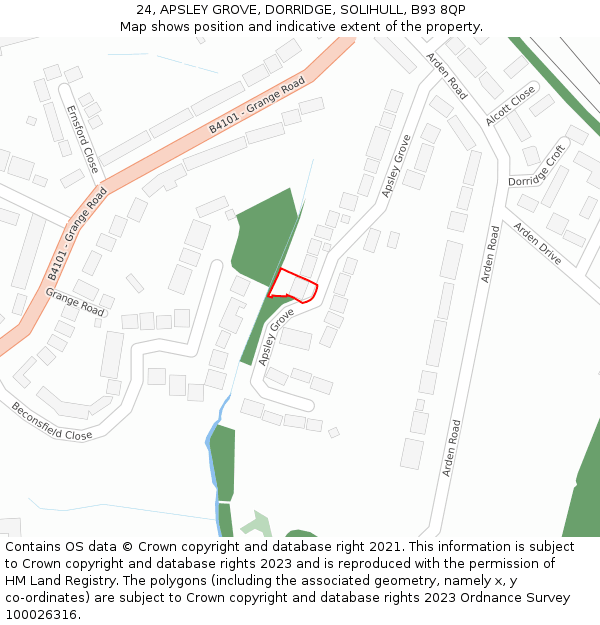 24, APSLEY GROVE, DORRIDGE, SOLIHULL, B93 8QP: Location map and indicative extent of plot