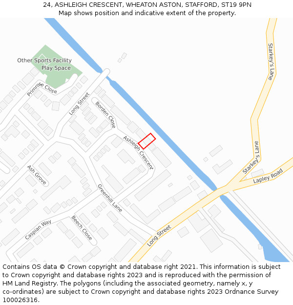 24, ASHLEIGH CRESCENT, WHEATON ASTON, STAFFORD, ST19 9PN: Location map and indicative extent of plot