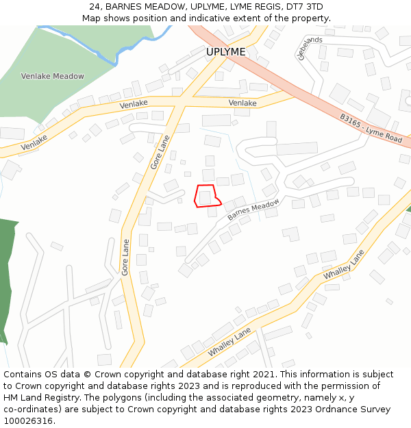 24, BARNES MEADOW, UPLYME, LYME REGIS, DT7 3TD: Location map and indicative extent of plot