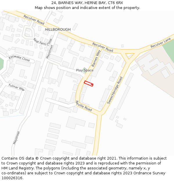 24, BARNES WAY, HERNE BAY, CT6 6RX: Location map and indicative extent of plot