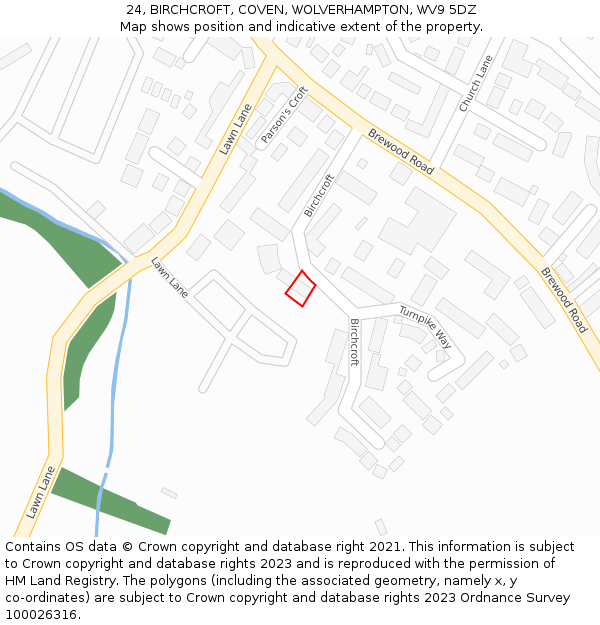 24, BIRCHCROFT, COVEN, WOLVERHAMPTON, WV9 5DZ: Location map and indicative extent of plot