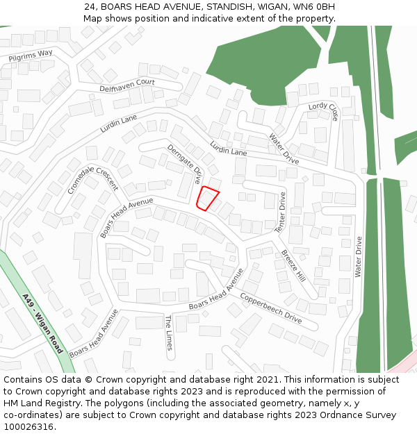 24, BOARS HEAD AVENUE, STANDISH, WIGAN, WN6 0BH: Location map and indicative extent of plot