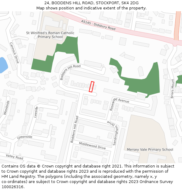 24, BODDENS HILL ROAD, STOCKPORT, SK4 2DG: Location map and indicative extent of plot