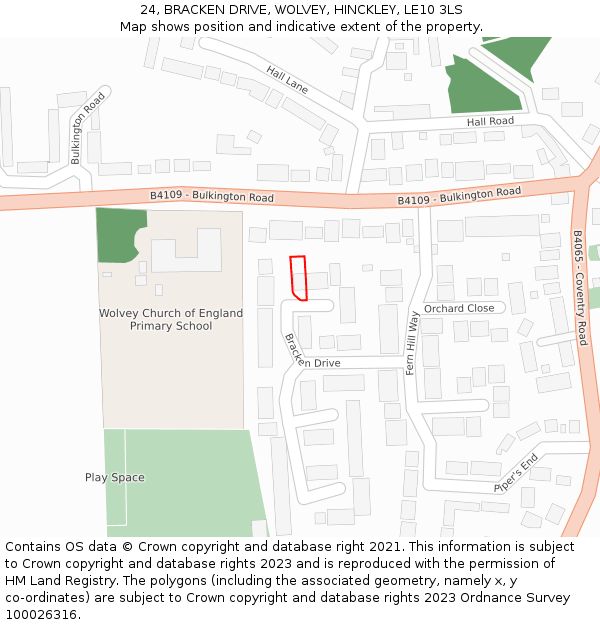 24, BRACKEN DRIVE, WOLVEY, HINCKLEY, LE10 3LS: Location map and indicative extent of plot