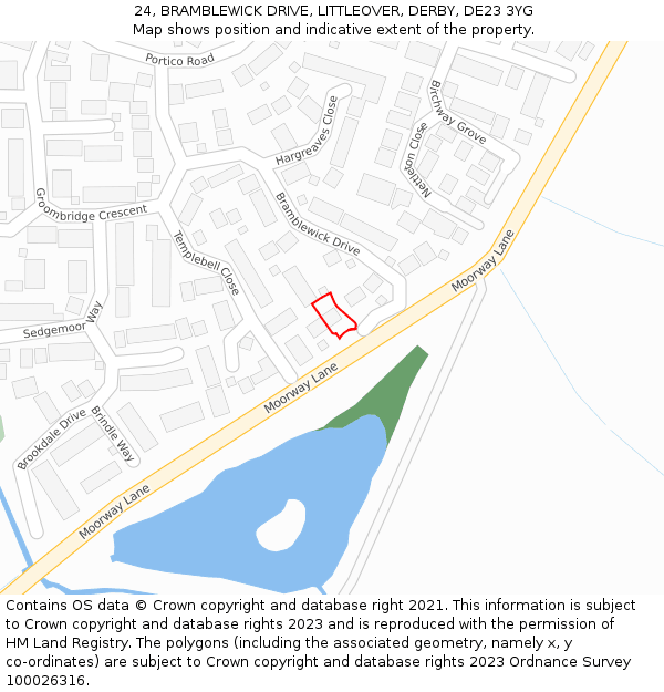 24, BRAMBLEWICK DRIVE, LITTLEOVER, DERBY, DE23 3YG: Location map and indicative extent of plot