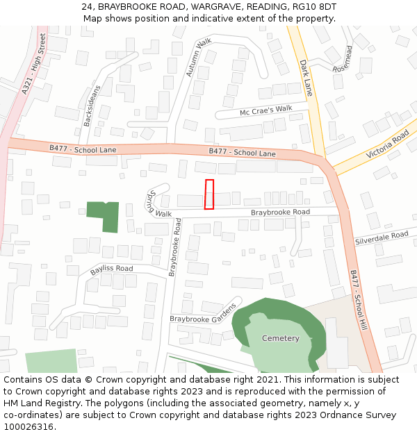 24, BRAYBROOKE ROAD, WARGRAVE, READING, RG10 8DT: Location map and indicative extent of plot