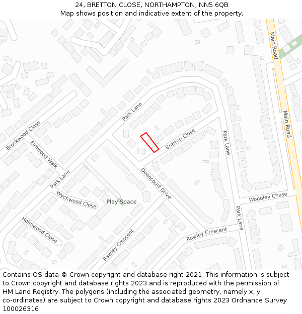 24, BRETTON CLOSE, NORTHAMPTON, NN5 6QB: Location map and indicative extent of plot