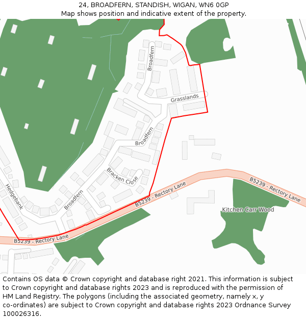 24, BROADFERN, STANDISH, WIGAN, WN6 0GP: Location map and indicative extent of plot