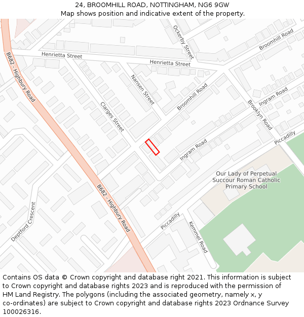 24, BROOMHILL ROAD, NOTTINGHAM, NG6 9GW: Location map and indicative extent of plot