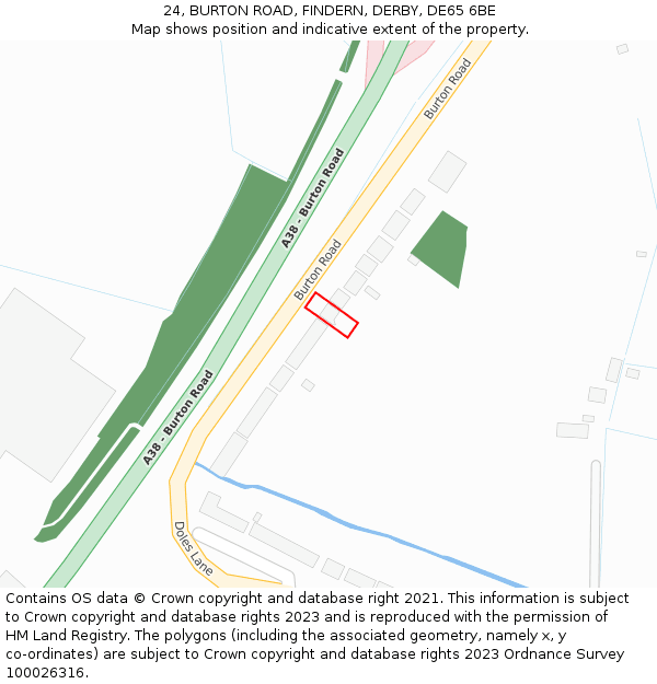 24, BURTON ROAD, FINDERN, DERBY, DE65 6BE: Location map and indicative extent of plot