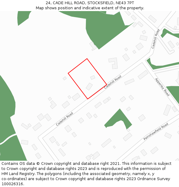 24, CADE HILL ROAD, STOCKSFIELD, NE43 7PT: Location map and indicative extent of plot