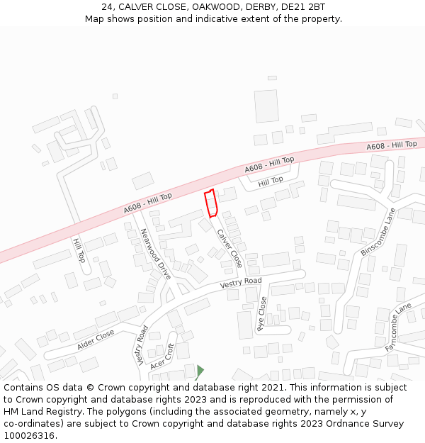 24, CALVER CLOSE, OAKWOOD, DERBY, DE21 2BT: Location map and indicative extent of plot