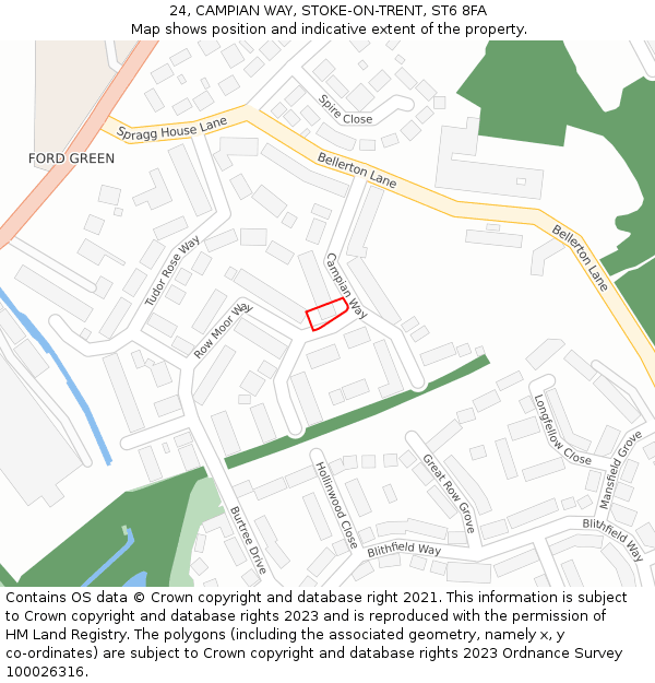 24, CAMPIAN WAY, STOKE-ON-TRENT, ST6 8FA: Location map and indicative extent of plot