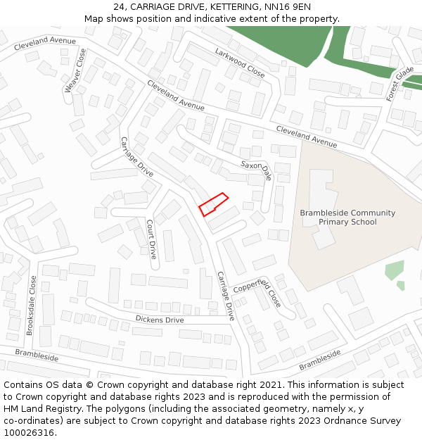 24, CARRIAGE DRIVE, KETTERING, NN16 9EN: Location map and indicative extent of plot