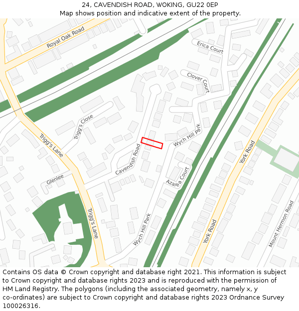 24, CAVENDISH ROAD, WOKING, GU22 0EP: Location map and indicative extent of plot