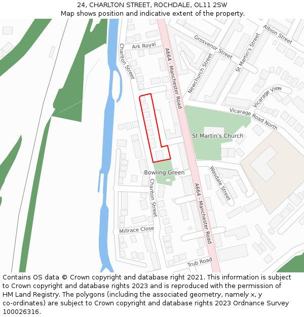 24, CHARLTON STREET, ROCHDALE, OL11 2SW: Location map and indicative extent of plot