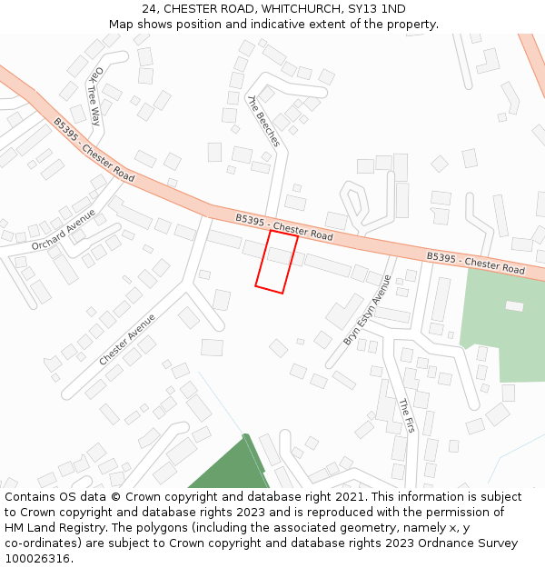 24, CHESTER ROAD, WHITCHURCH, SY13 1ND: Location map and indicative extent of plot